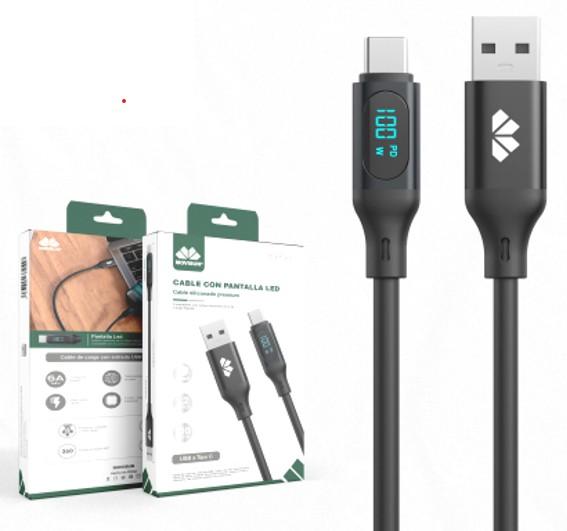 Cable de Carga Movisun ZK-2 Trenzado USB a USB C 100W Con Pantalla Led