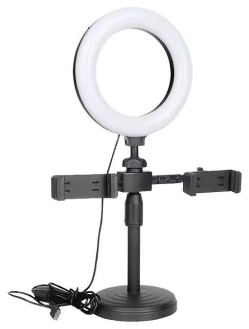 Aro de Luz LED de 16 cm con Soporte de Mesa para 2 Celulares HX1508 — foto 1 de 4