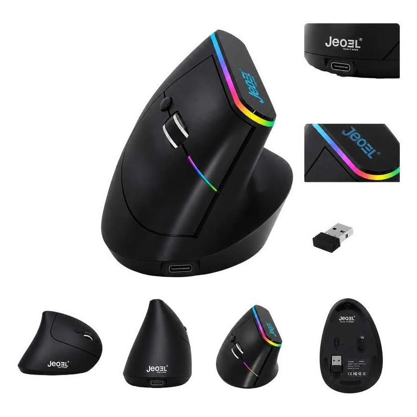 Mouse Vertical Ergonómico Jedel W925P Recargable RGB Bluetooth y 2.4GHz Negro — foto 1 de 2