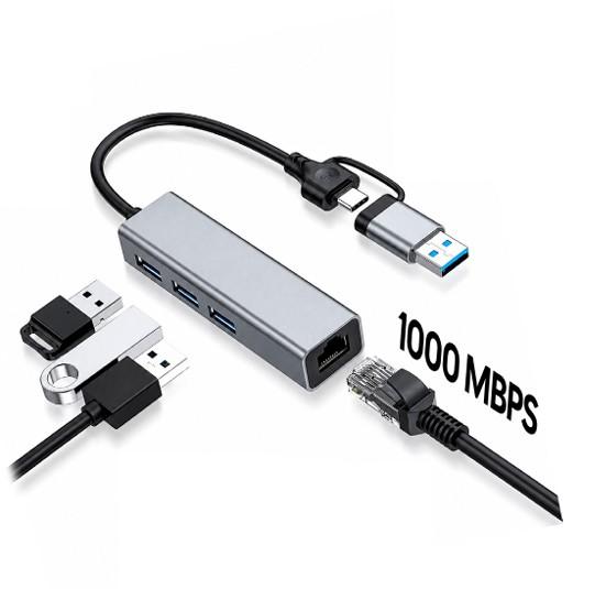 Adaptador Hub Innovall HUB-67 USB-C/USB a 3 USB 3.0 + RJ45 Gigabit