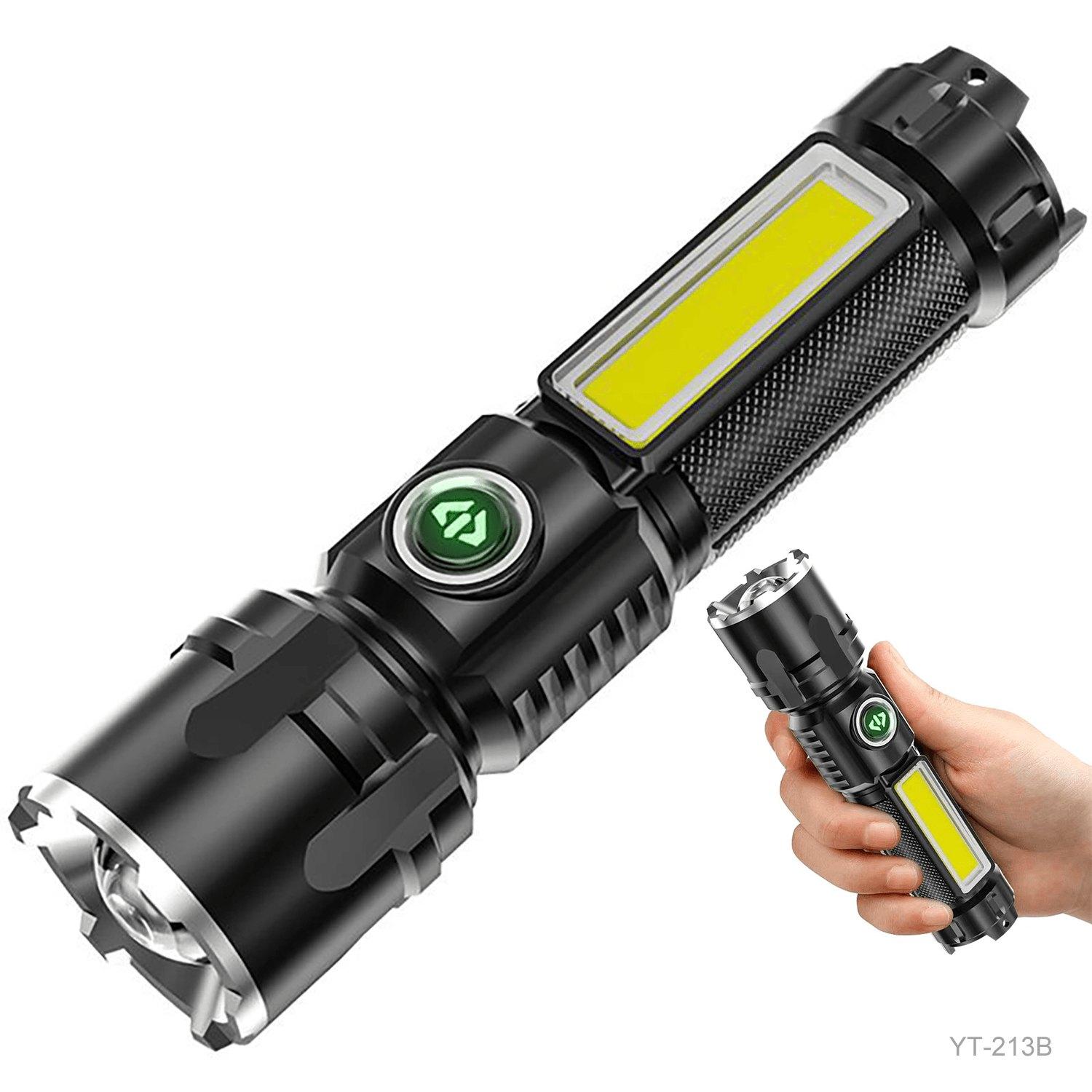 Linterna LED Recargable YT-213B con Enfoque Telescópico y Luz Lateral