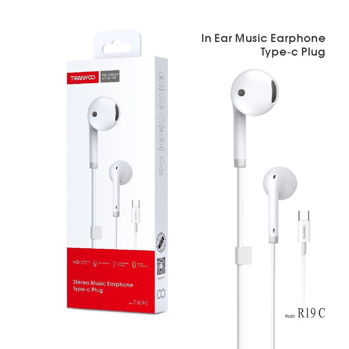 Audífonos In Ear con Cable Tipo C Tranyoo T-R19C Blancos 1.2 m